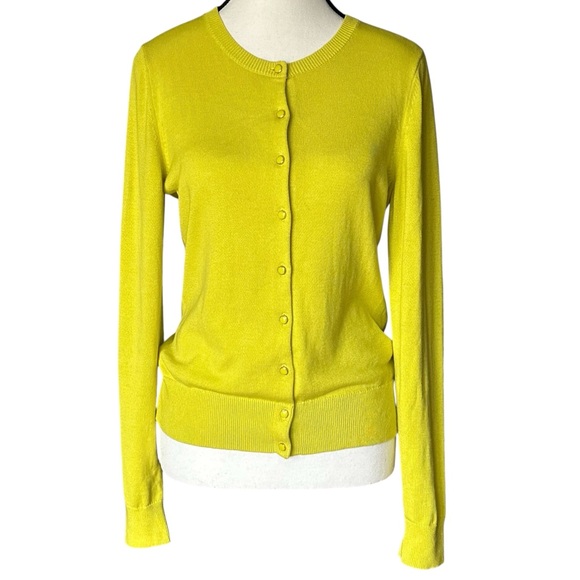 Banana Republic Sweaters - Banana Republic Chartreuse Polka Dot Trim Cardigan Medium
